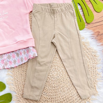Conj. Casaco I Love Who com Losango e Calça Legging Montaria - Rosa e Areia